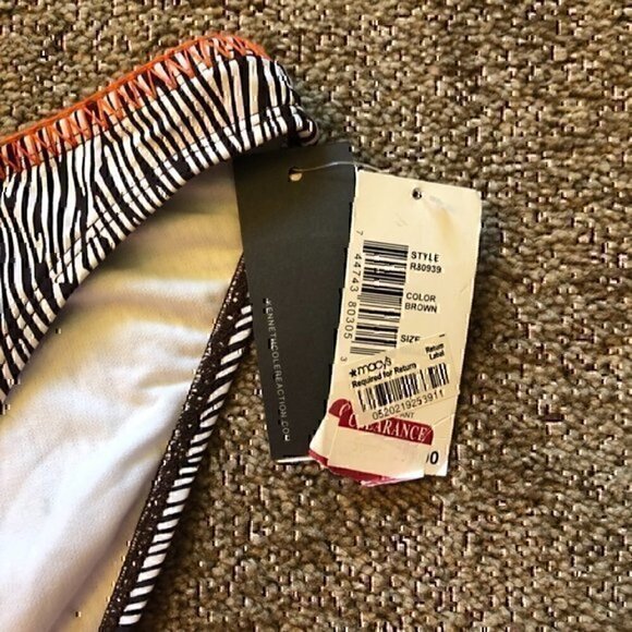 NEW NWT KENNETH COLE REACTION Brown White Zebra Hipster Swim Bikini BOTTOM Small - Picture 4 of 8